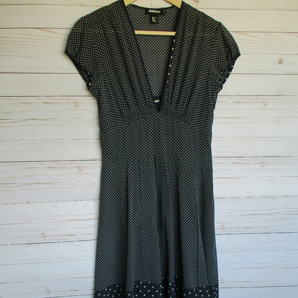 DKNY⚫♥⚫Silk Polka-Dot Dress